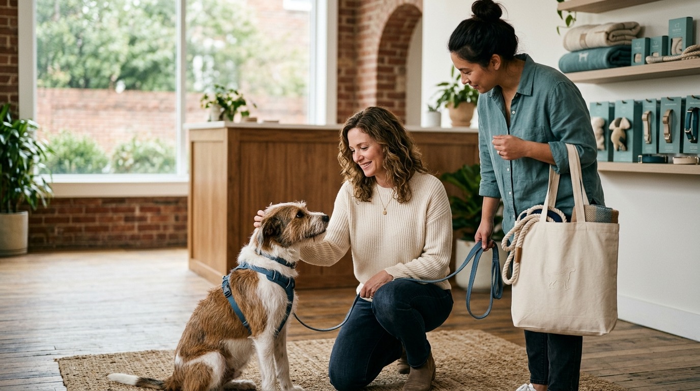 Hopeful adoption moment supported by rescue-store purchases